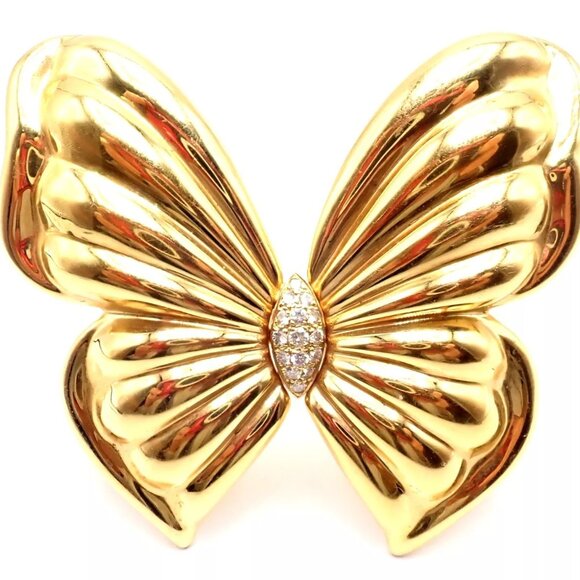 Authentic! Van Cleef & Arpels 18k Yellow Gold Extra Large Butterfly Pin Brooch - Picture 5 of 11